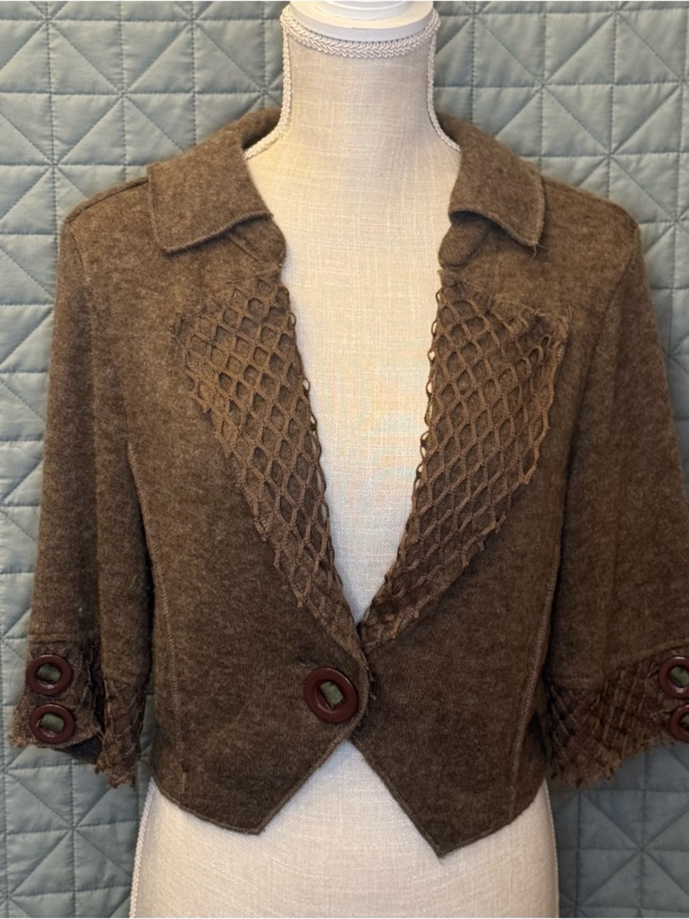 Vintage Pretty Angel Fashion Brown Lattice Lapel Women's Sweater